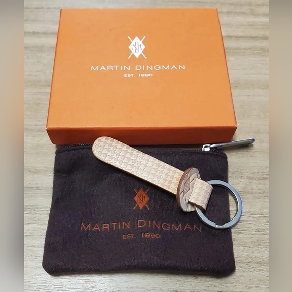 Martin Dingman Tan American Saddle Leather Keychain Accessory Felt Zipper Bag - Picture 2 of 8